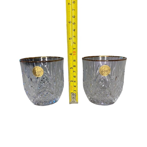 Cristal D'Arques Durand Longchamp Double Old Fashioned Glasses Gold Rim Set Of 2 - Picture 8 of 9